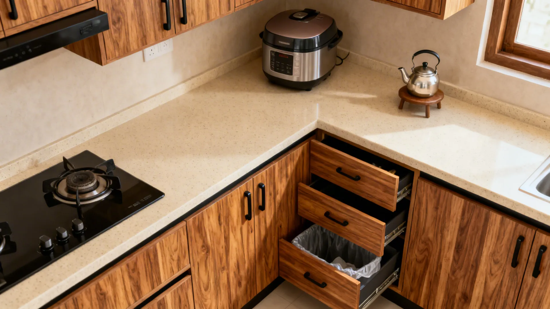 L-shaped corner with multi-level counters