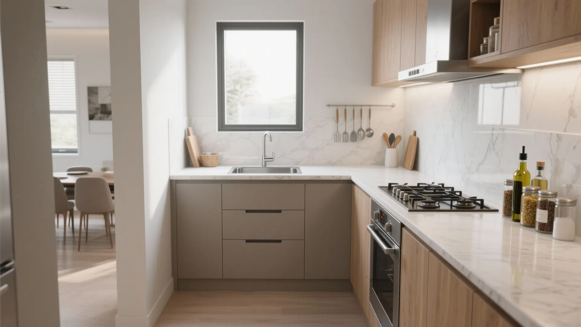 L-shaped small kitchen zoning that works