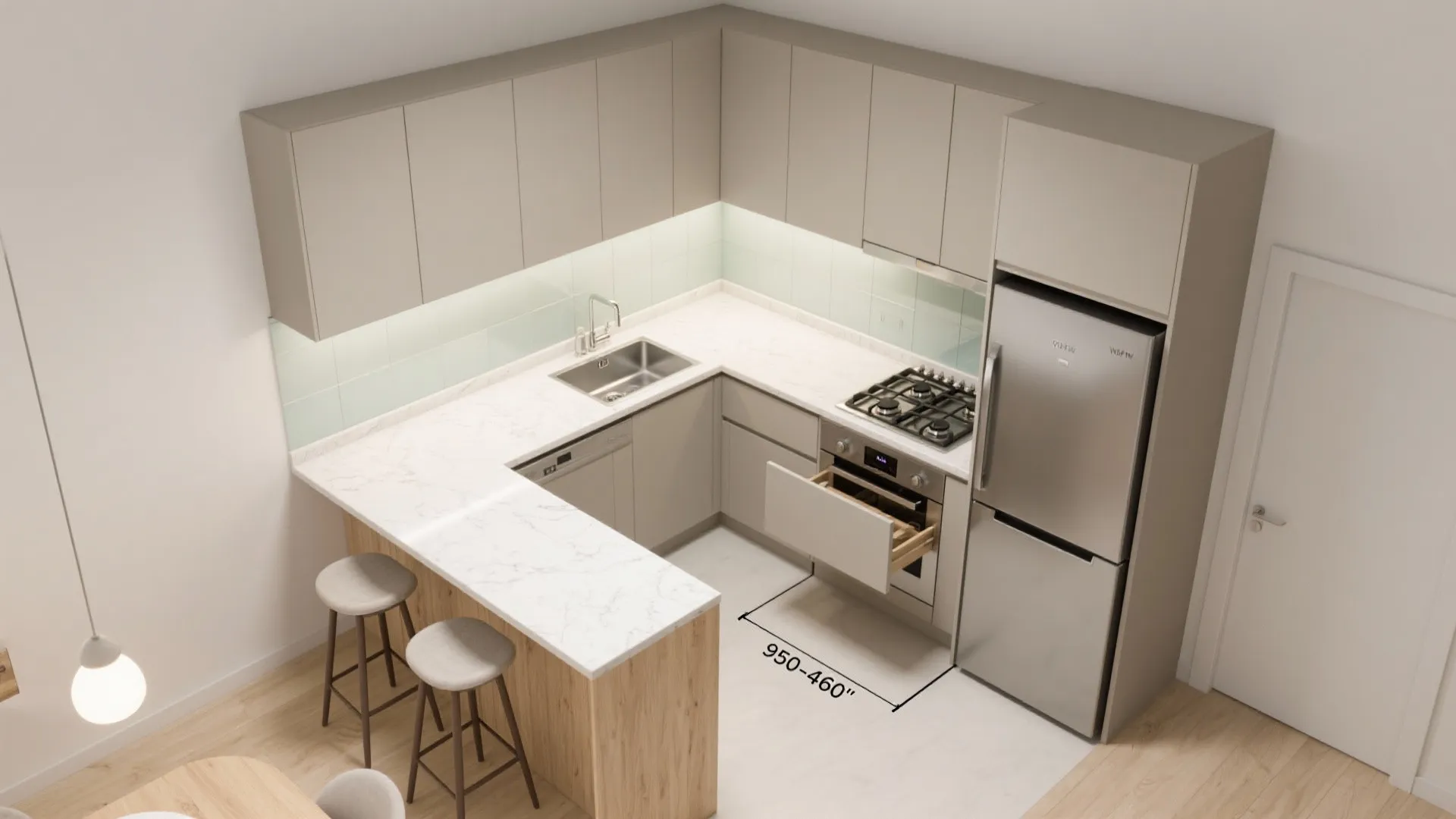 The L-shaped kitchen with a smart peninsula