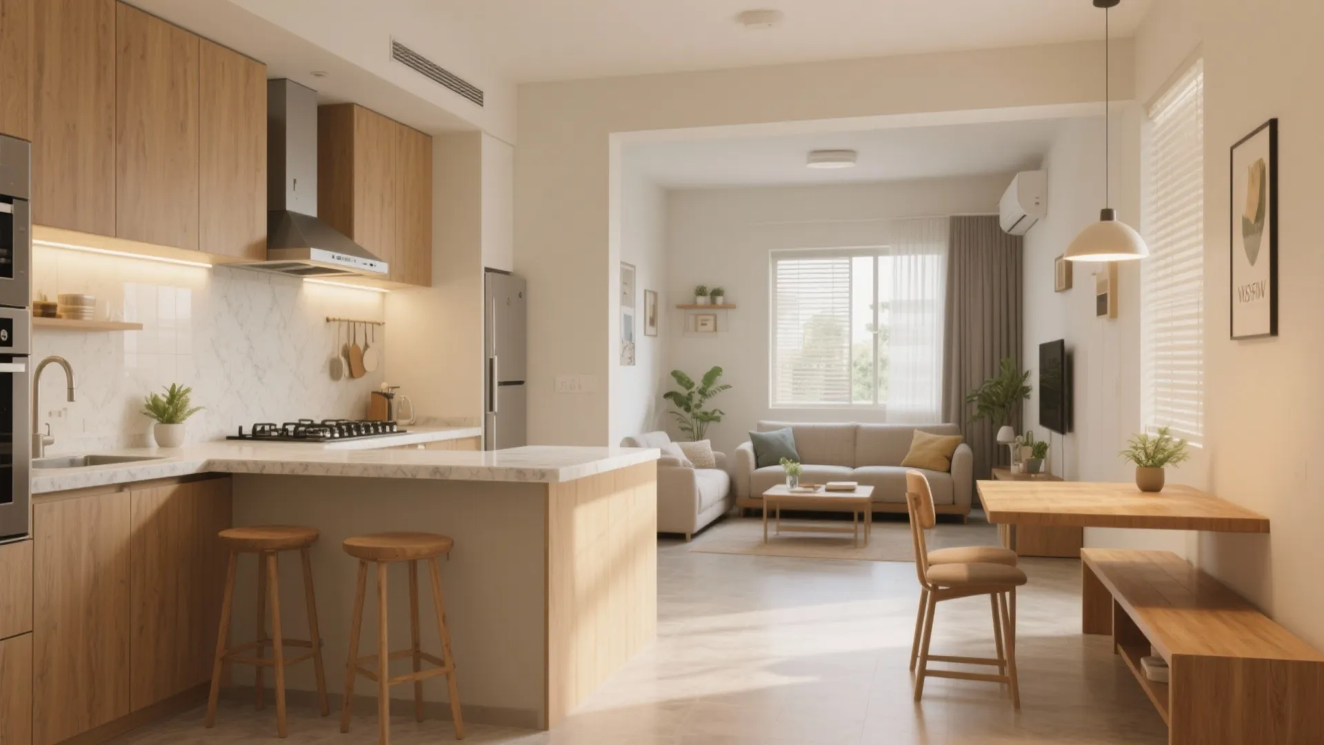 1) L-Shaped Living–Dining with a Petite Peninsula