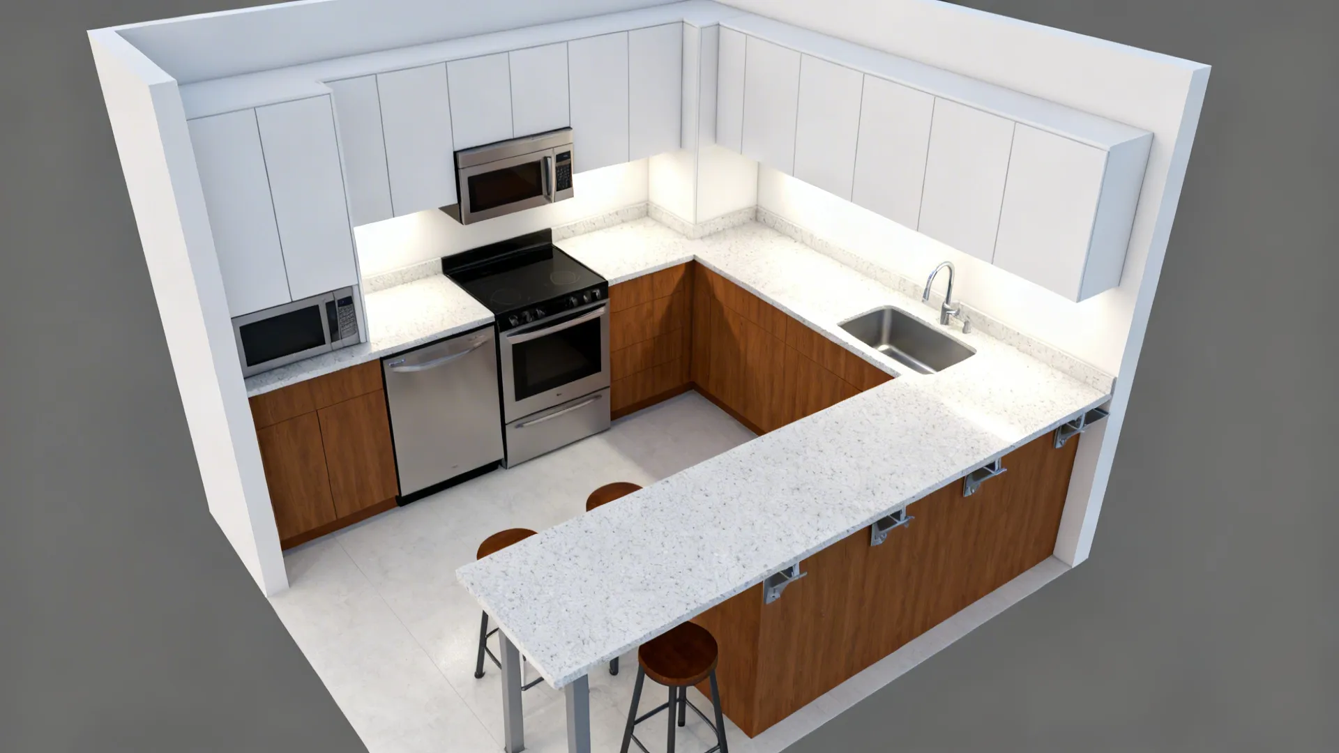 L-Shaped Layout with Peninsula Overhang