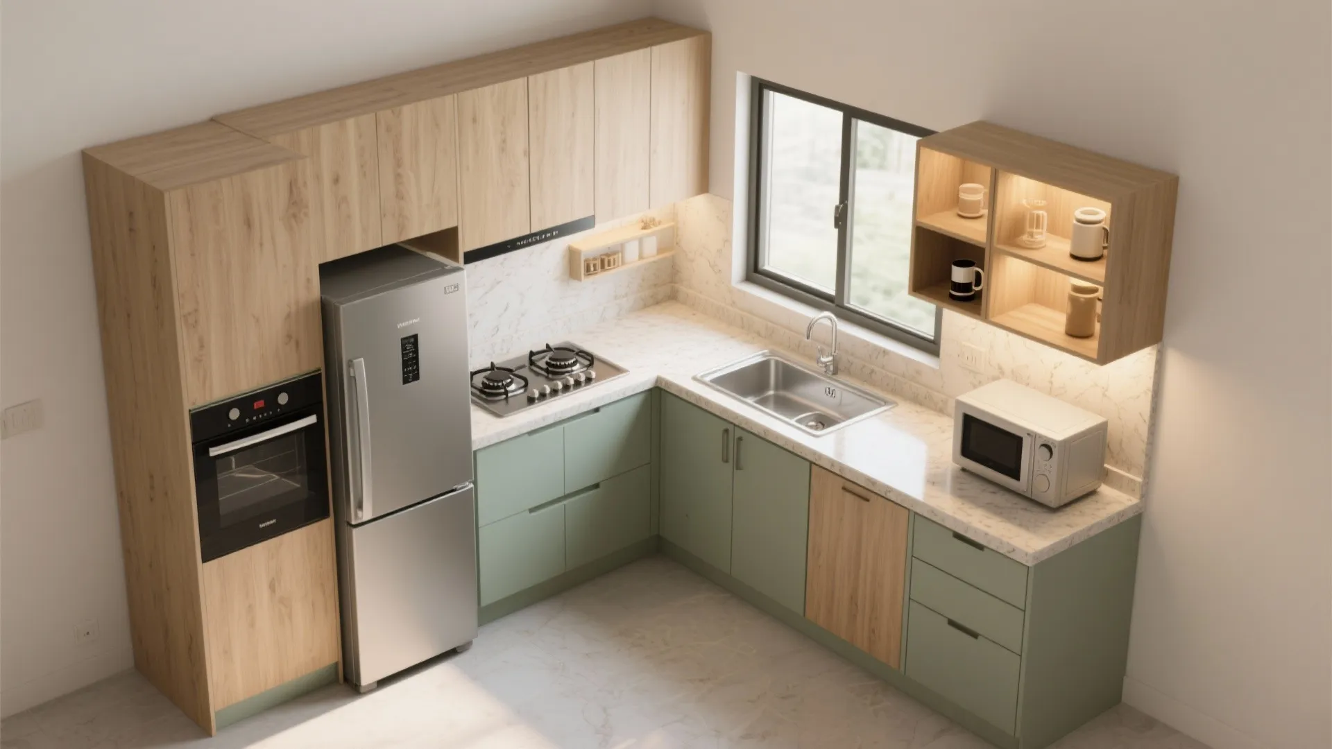 Idea 3: L-Shaped Modular Kitchen to Unlock More Countertop