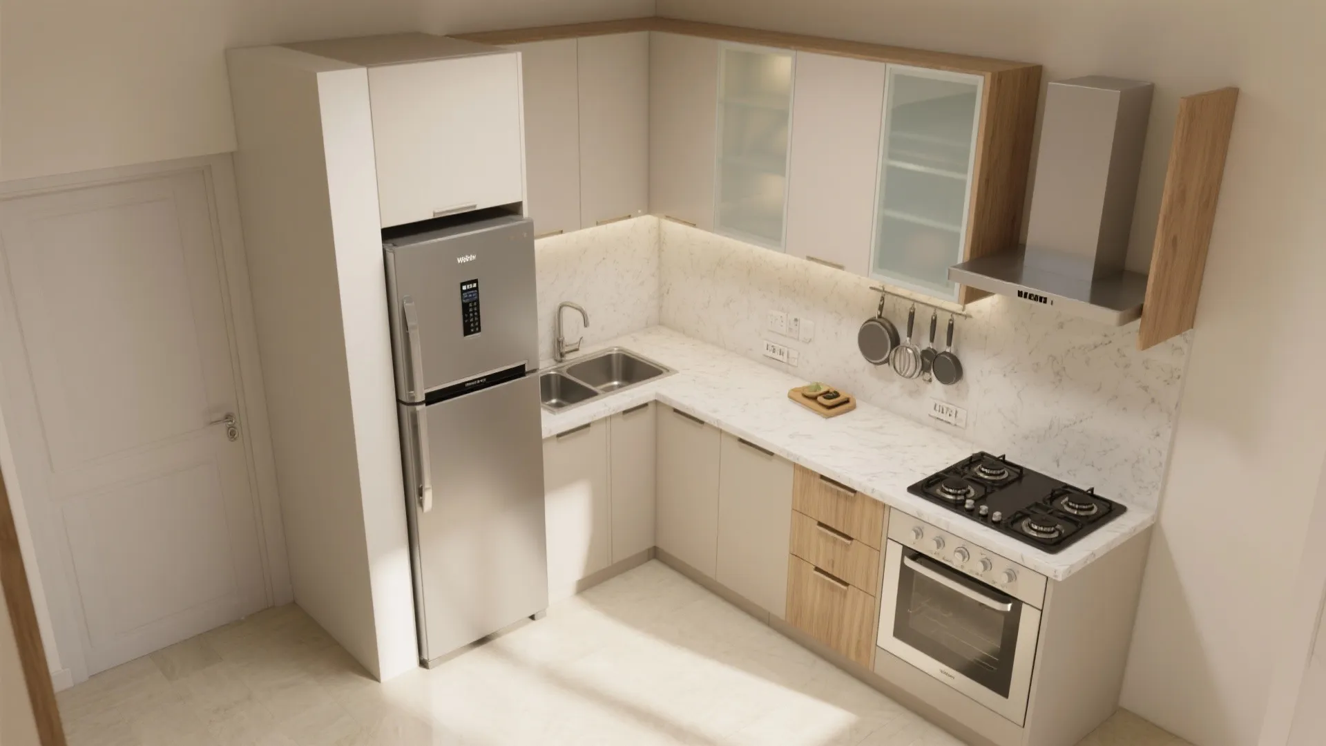 L-Shaped Small Kitchen Layout to Free Up Movement