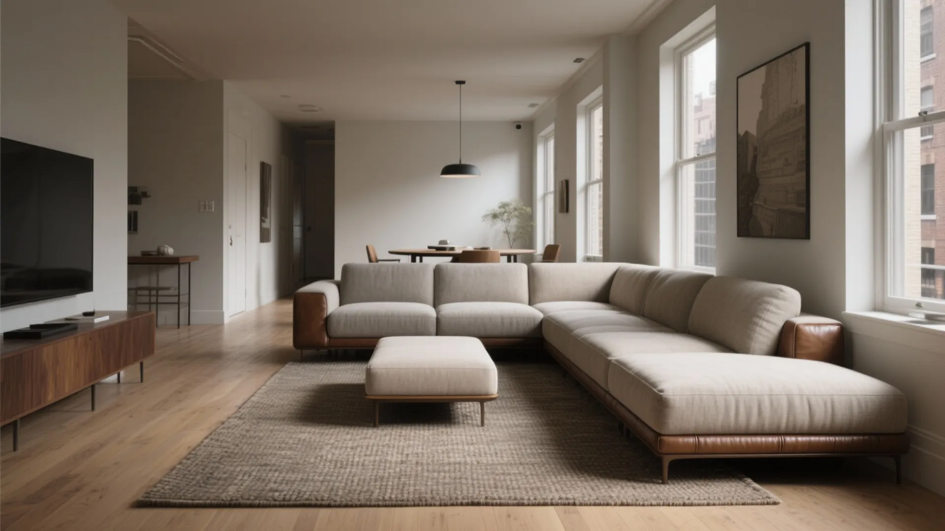 L-Shaped Seating with a Slim Rectangular Ottoman