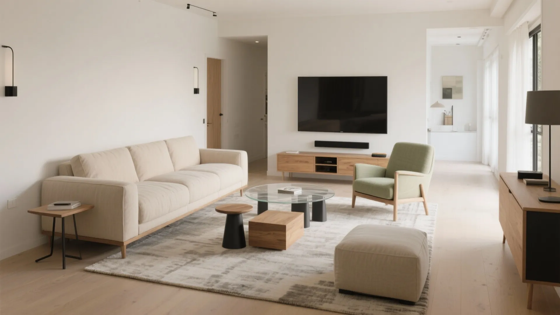 L-shaped seating with flexible pieces