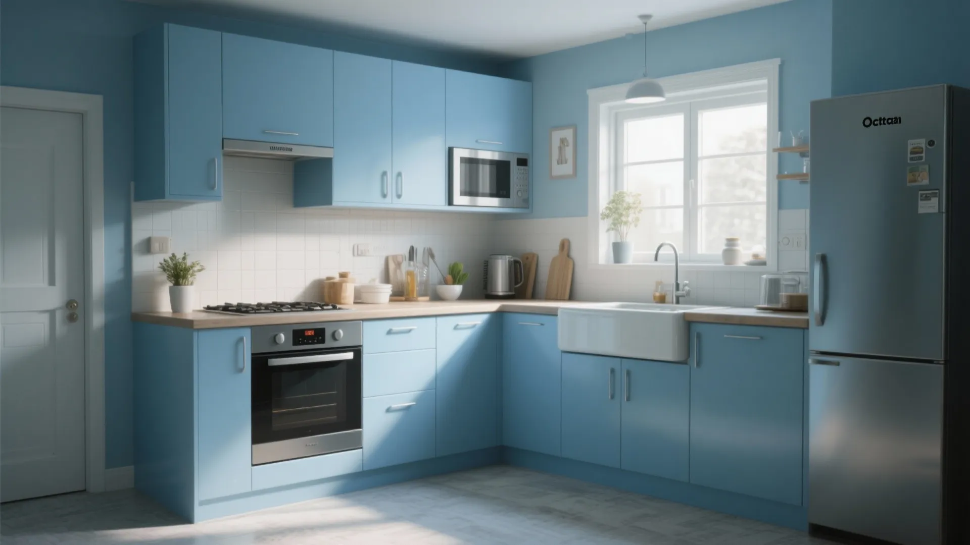 L-Shaped Layout Balancing Blue Walls