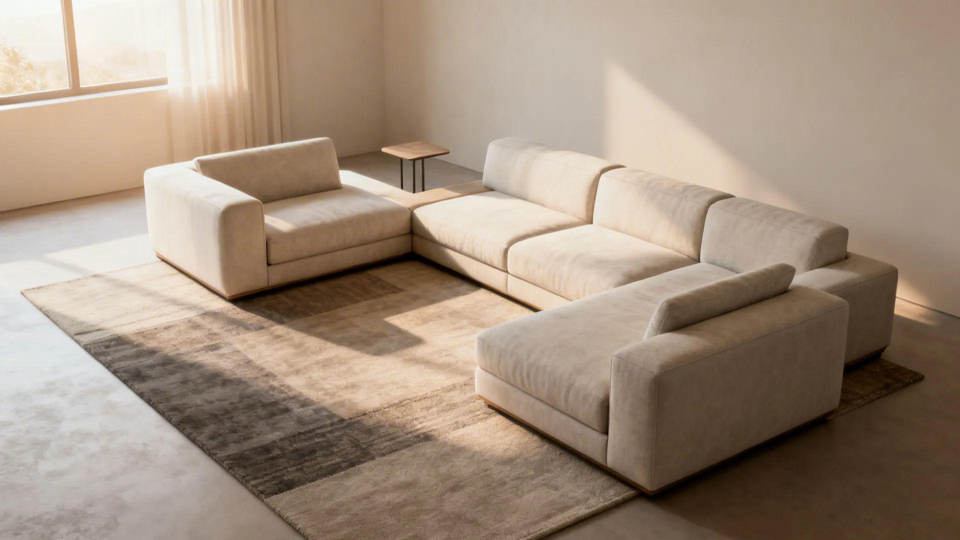 Two compact sofas arranged in an L-shape forming a flexible faux sectional in a small living room