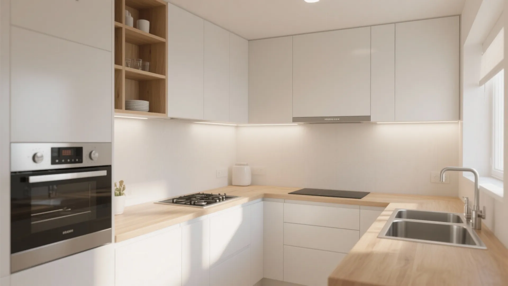 L-shaped Kitchen Layout in Soft White