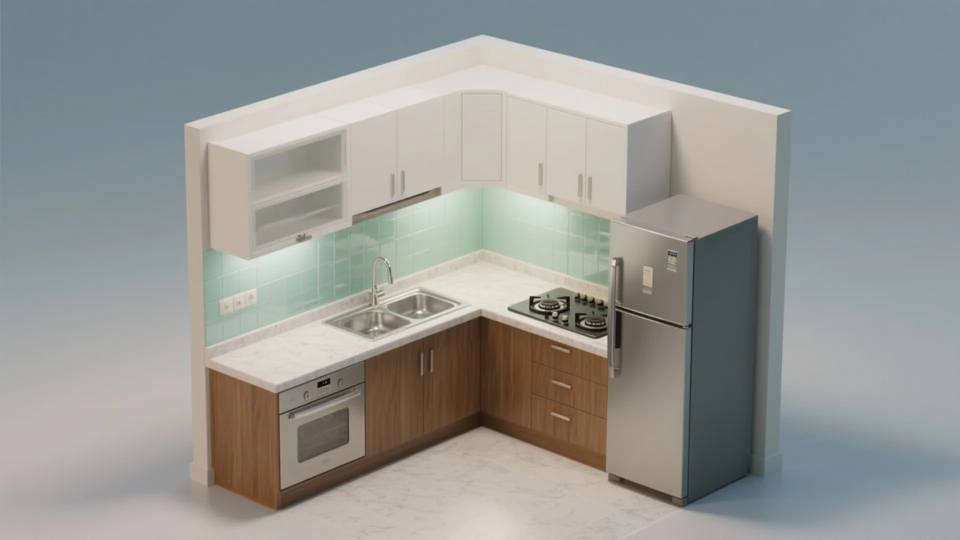 L-shaped layout for small kitchens