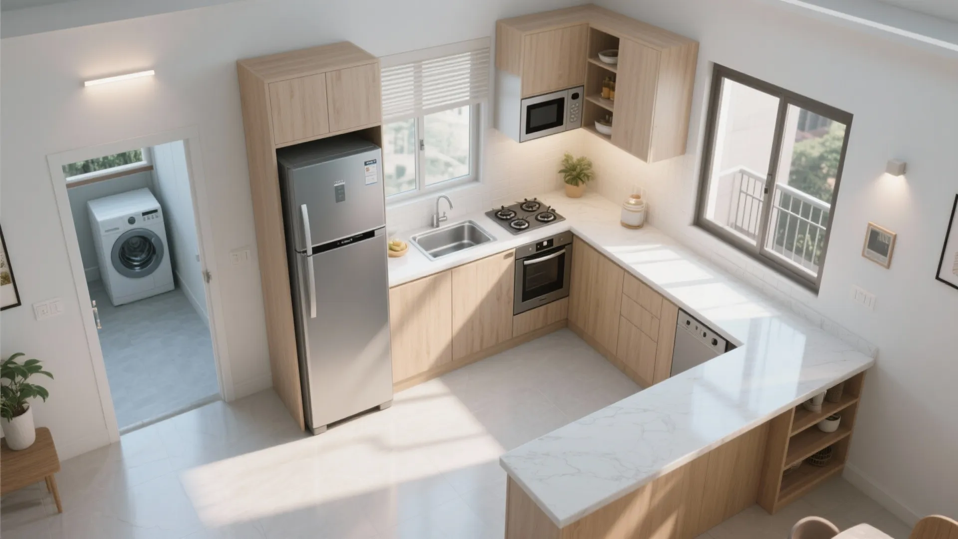 L-shaped kitchen with a compact utility and a real work triangle