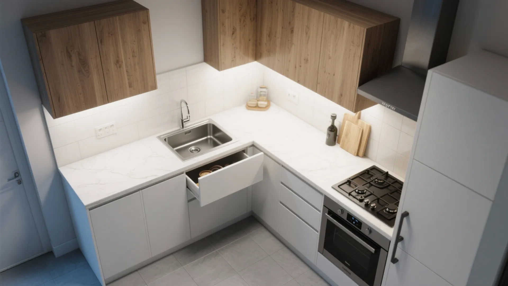 An L-shaped layout for max counter space