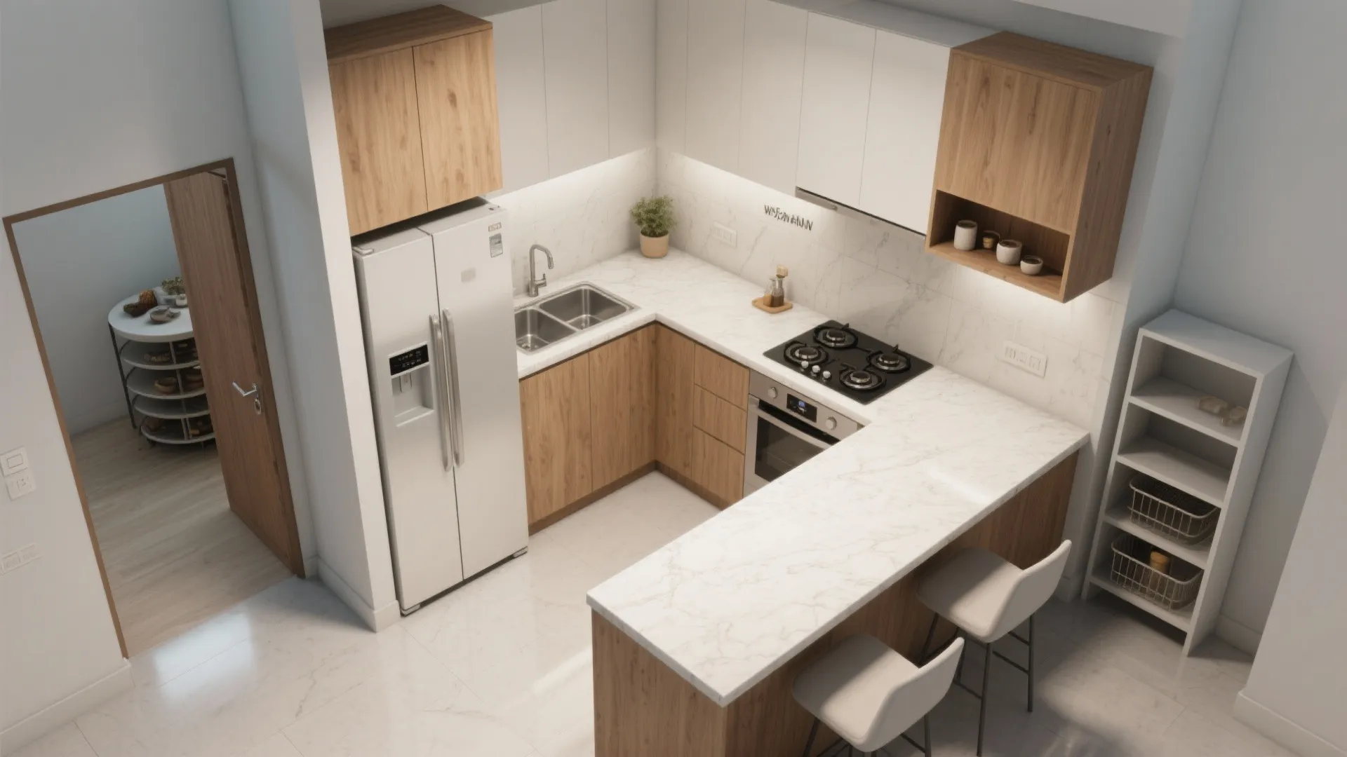 L-shaped kitchen layout for a small 2 BHK