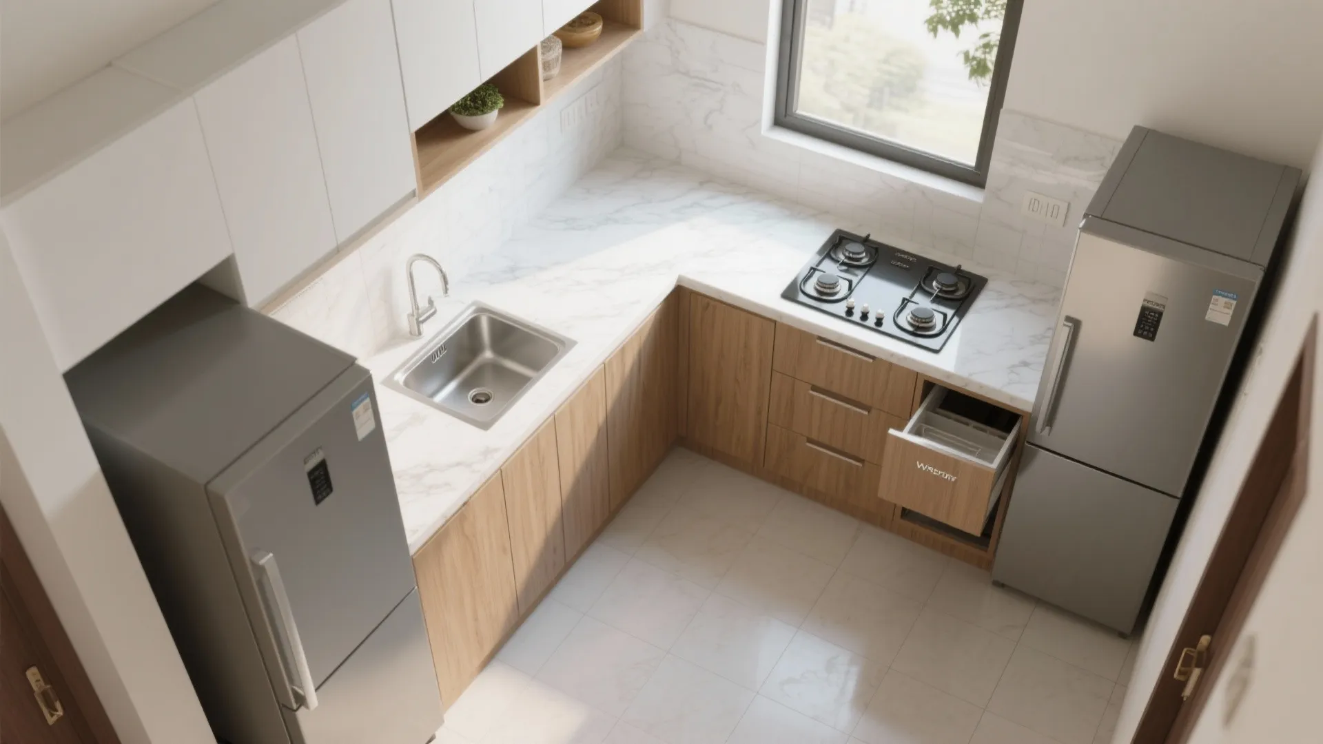 An L-shaped layout that frees counter space