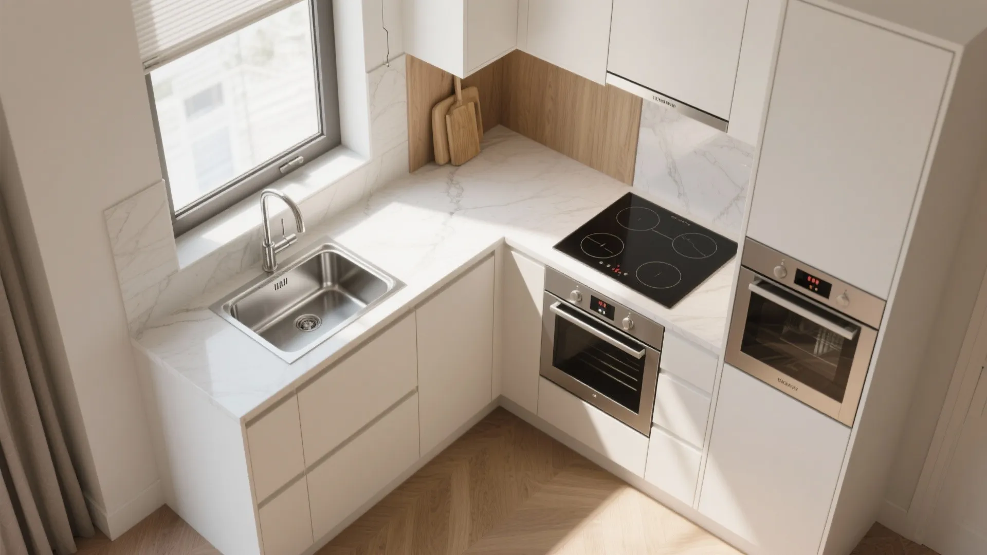 Compact L-shaped workflow that lives large