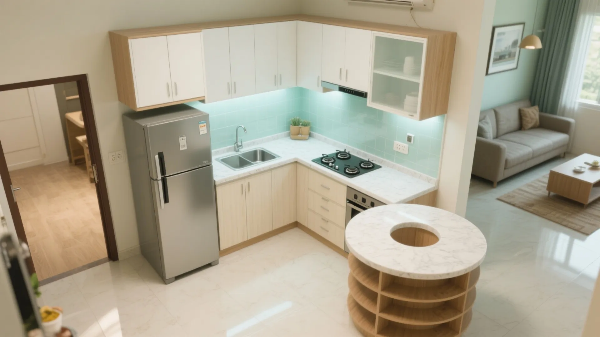 L-Shaped Micro-Kitchen Layout and Easy Flow