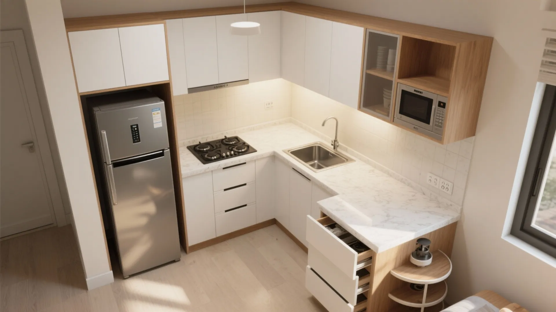 L-Shaped Kitchen: Pocket-Size Power Layout