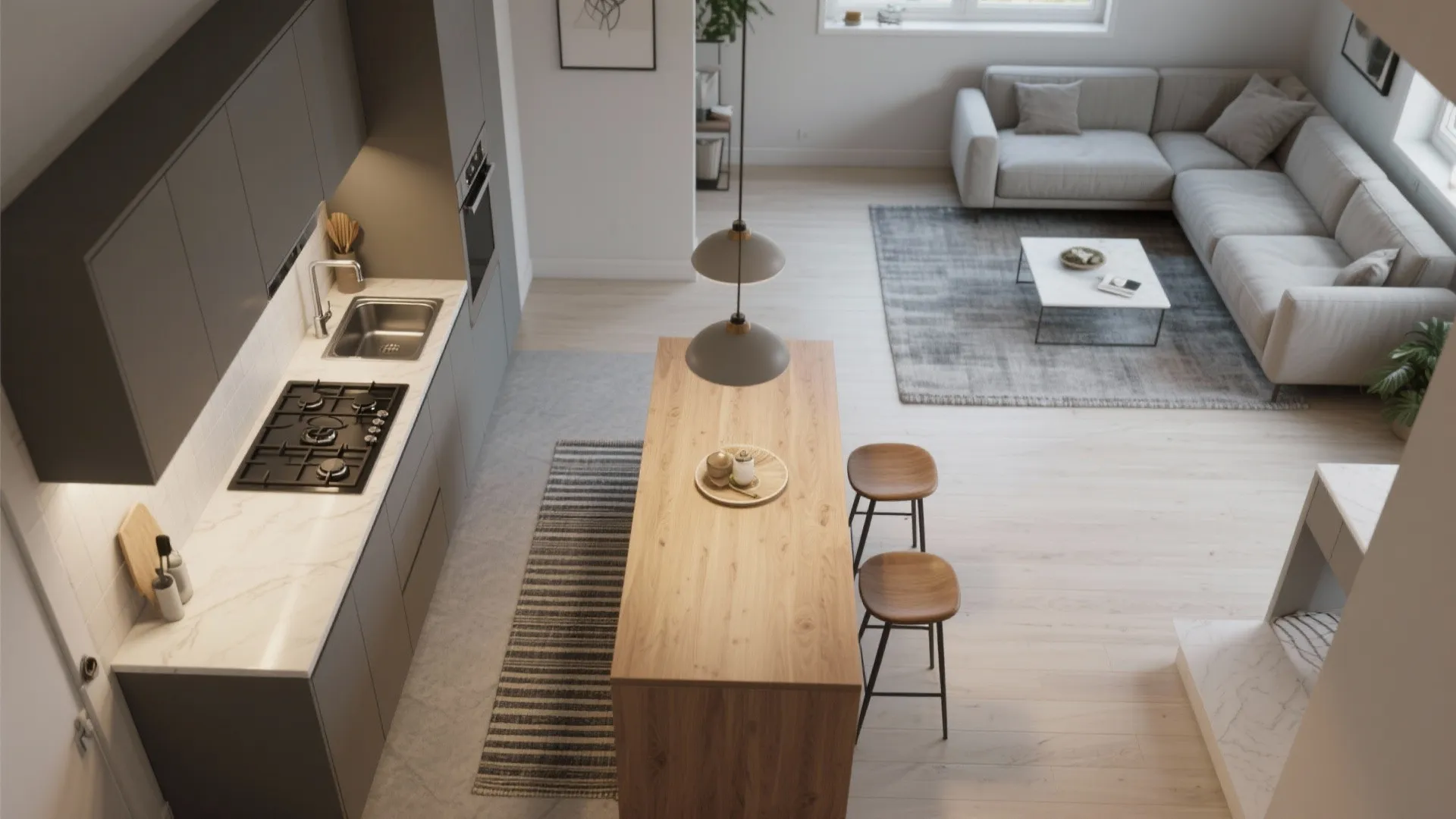 L-shaped small kitchen with a boundary-building peninsula