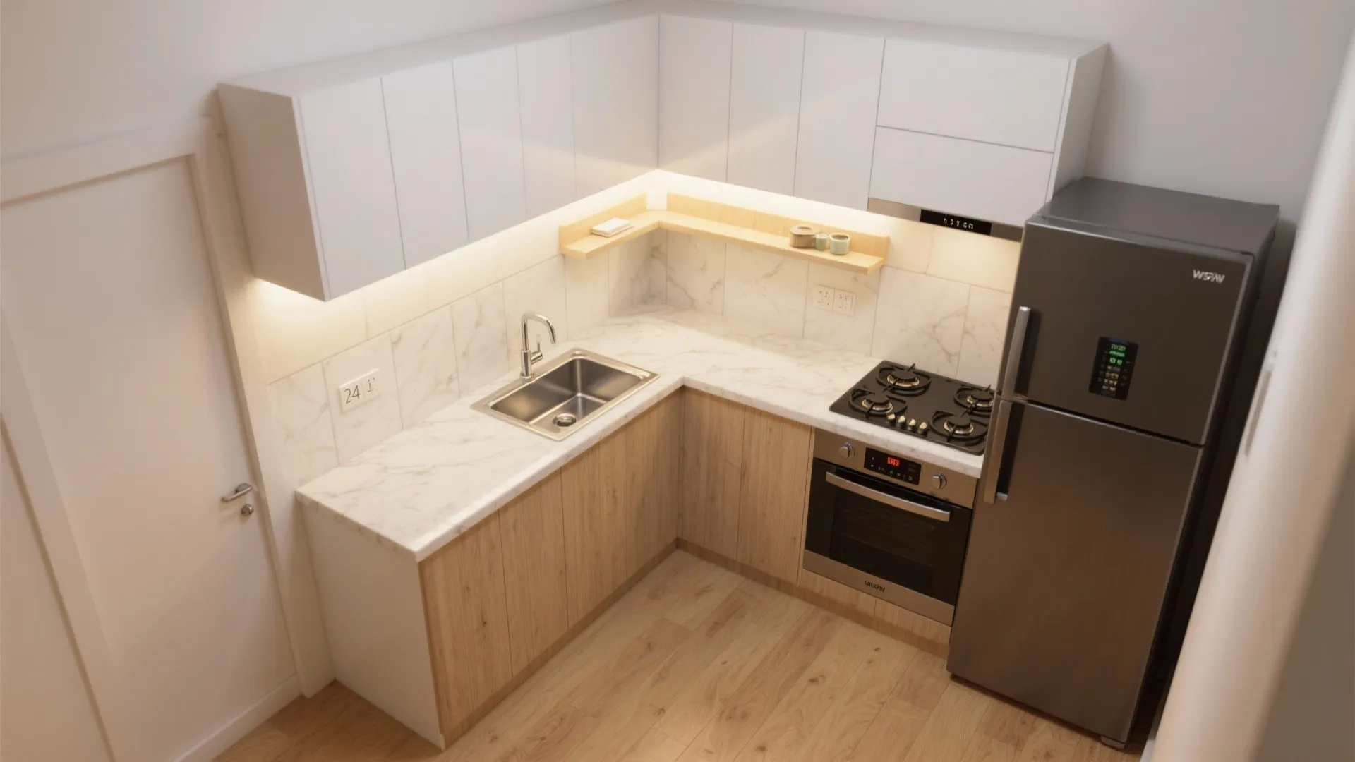 L-Shaped Small Kitchen That Runs on Rails