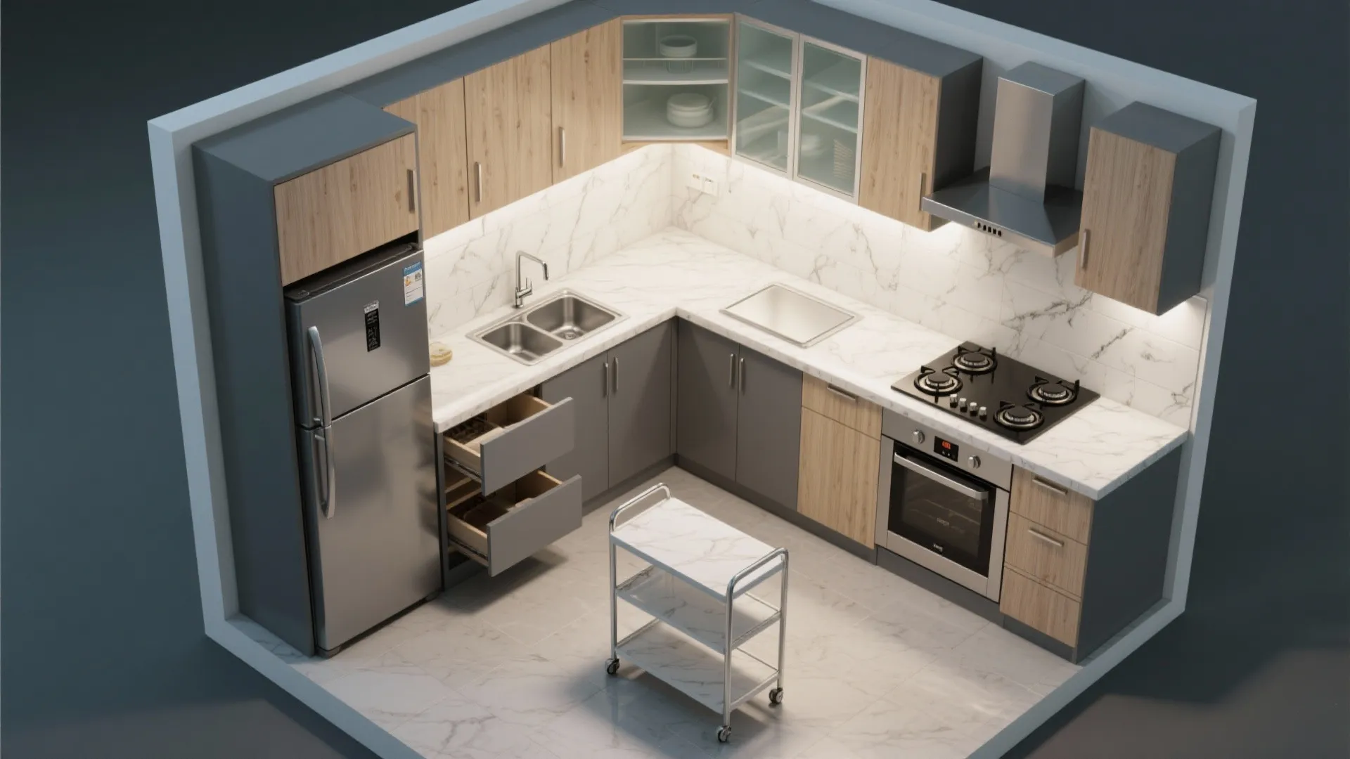 L-shaped small kitchen layout