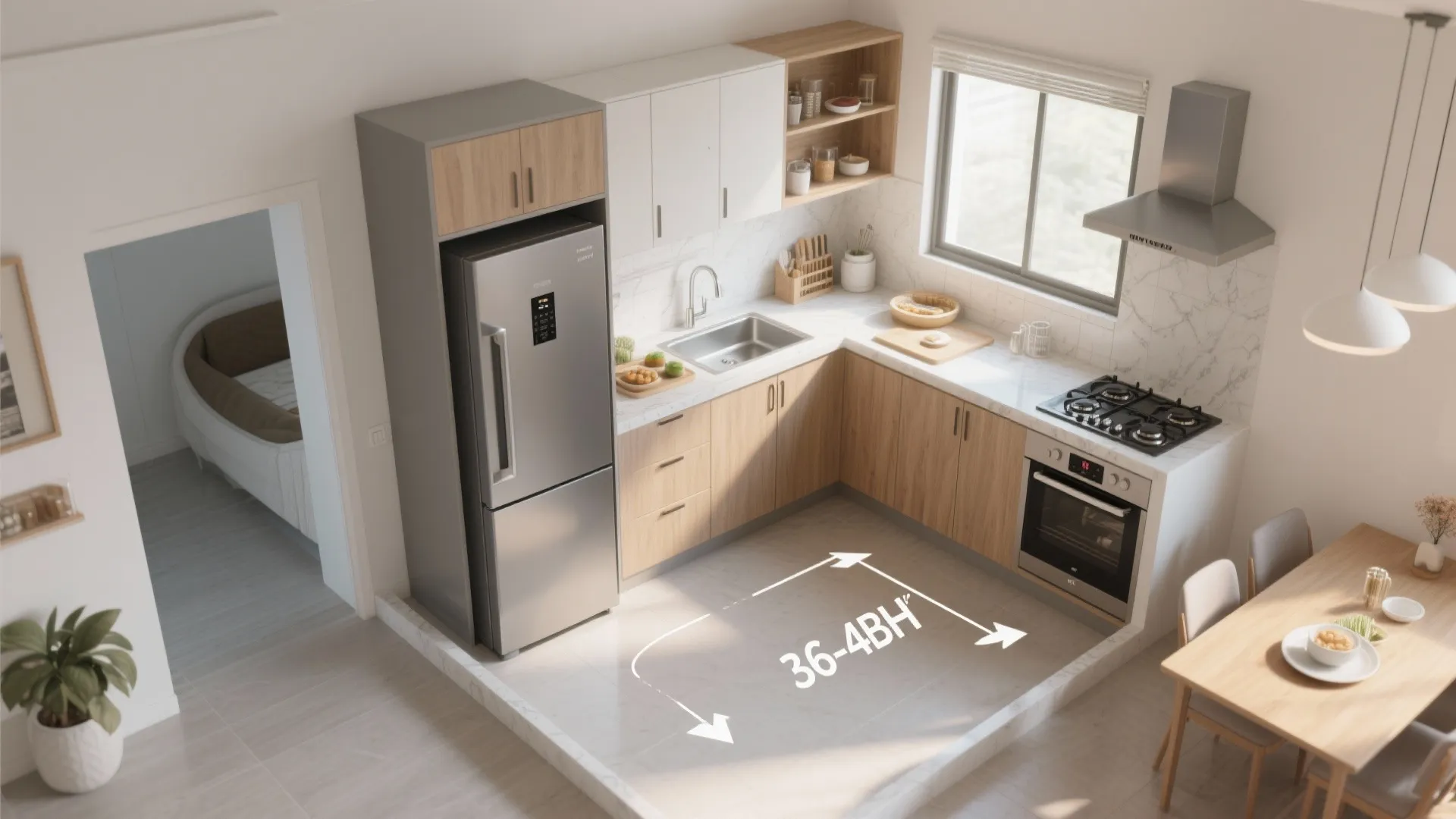 L-Shaped Kitchen Layout that Works Hard in a 2 BHK