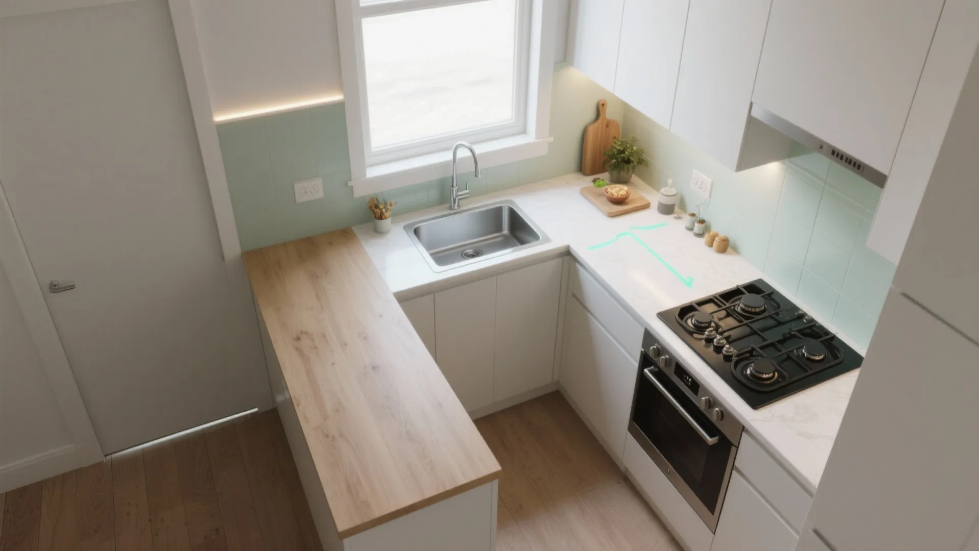 L-shaped small kitchen workflow