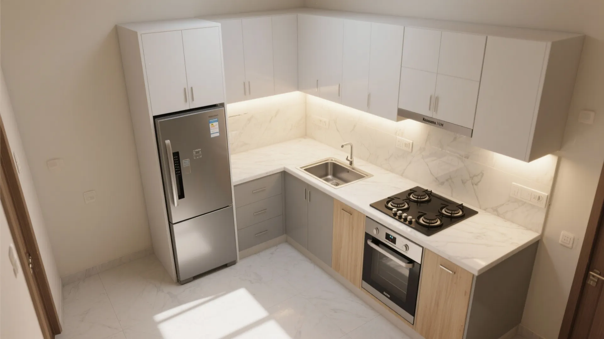 L-shaped small kitchen layout