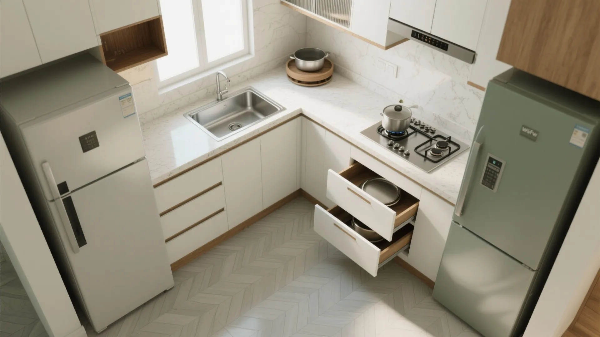 L-Shaped Kitchen Layout That Frees Counter Space