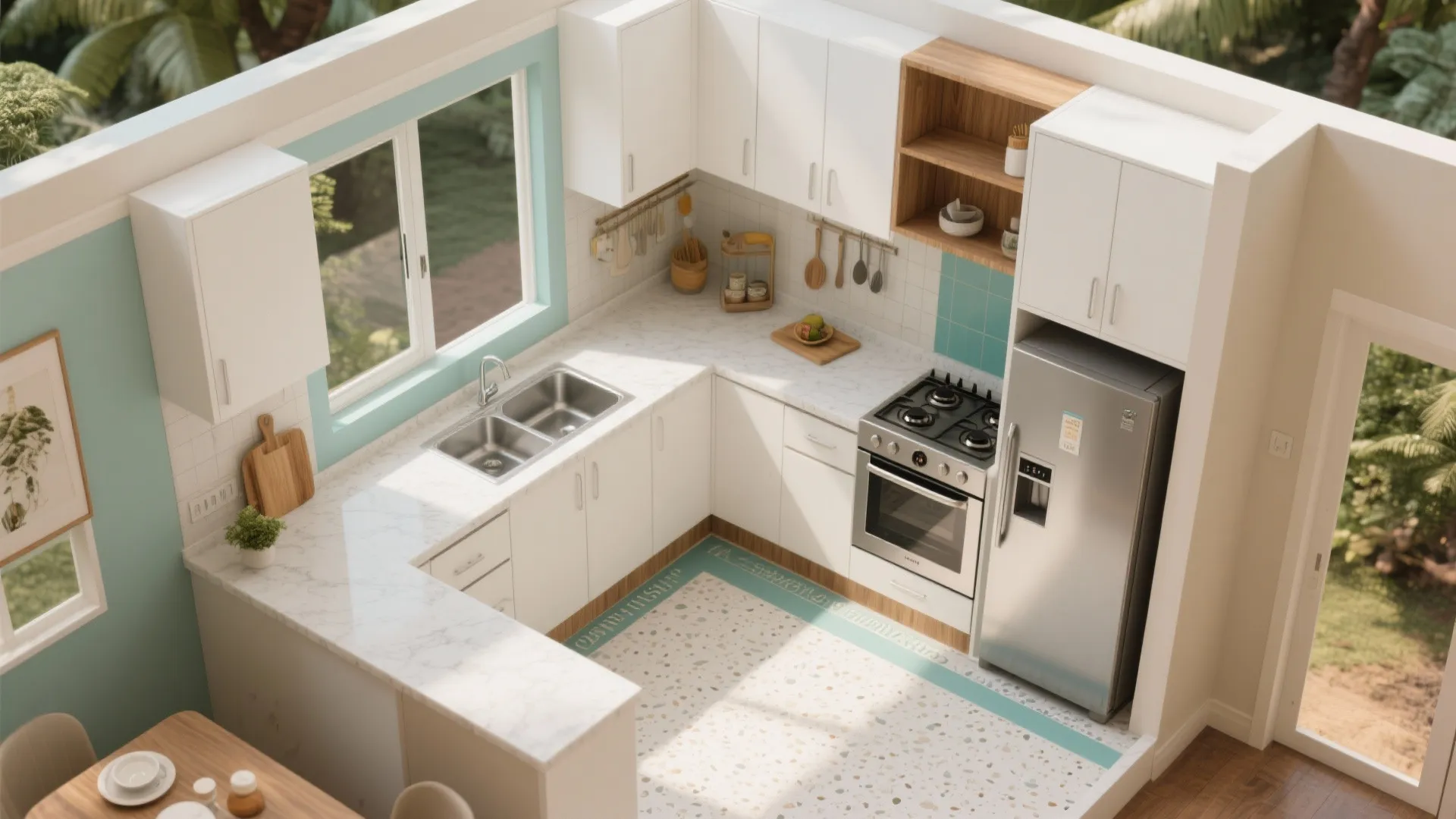L-shaped layout for compact kitchens