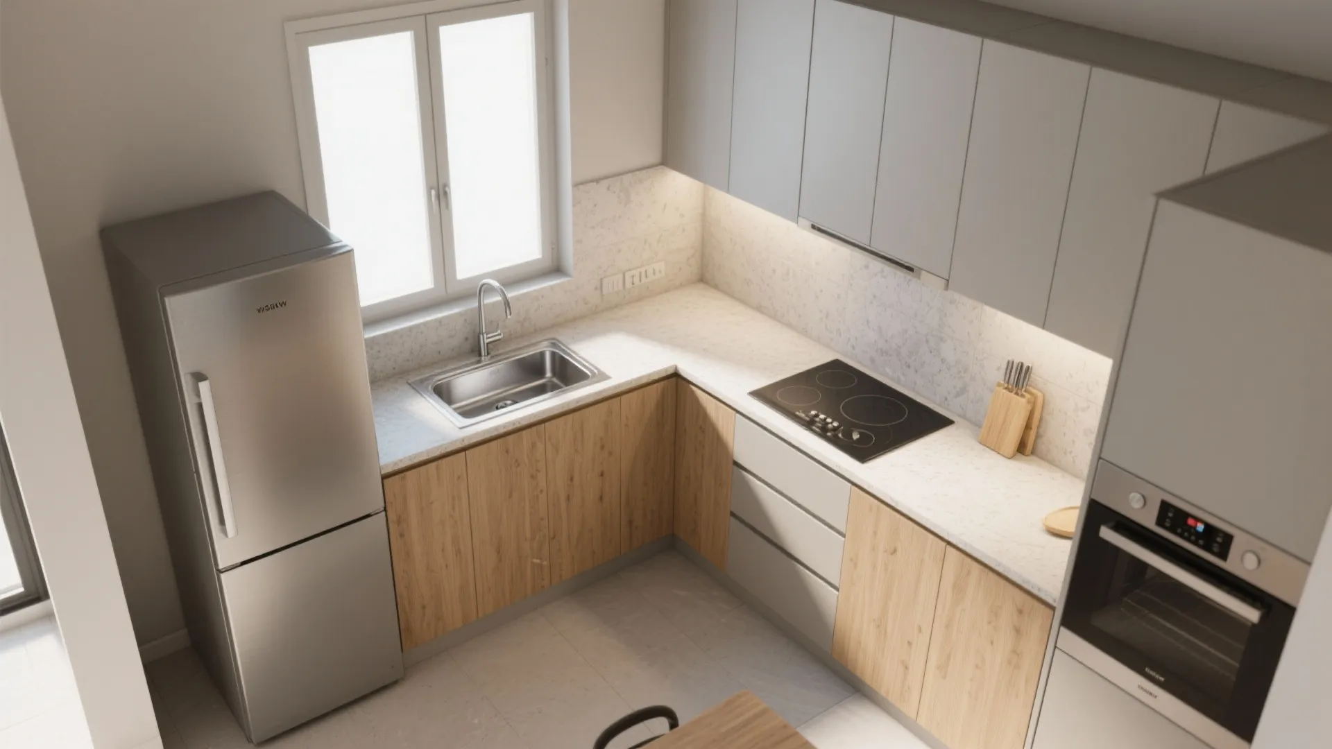 L-shaped small kitchen layout that actually flows