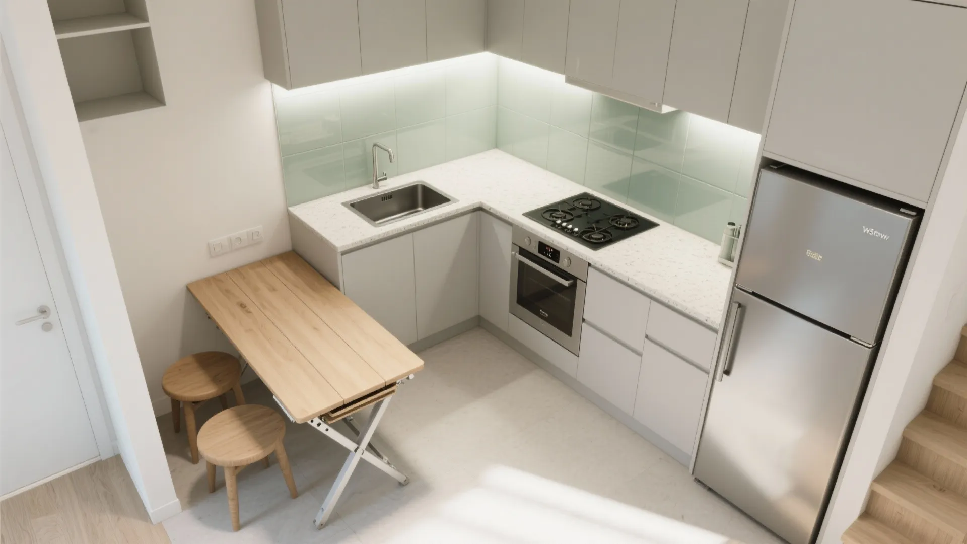 Compact L-shaped kitchen + a multi-use dining nook