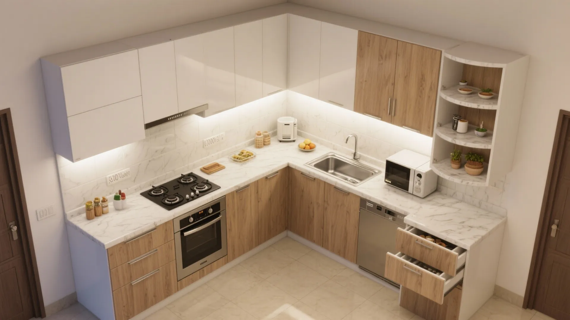 L-Shaped Kitchen Layout Frees More Counter Space