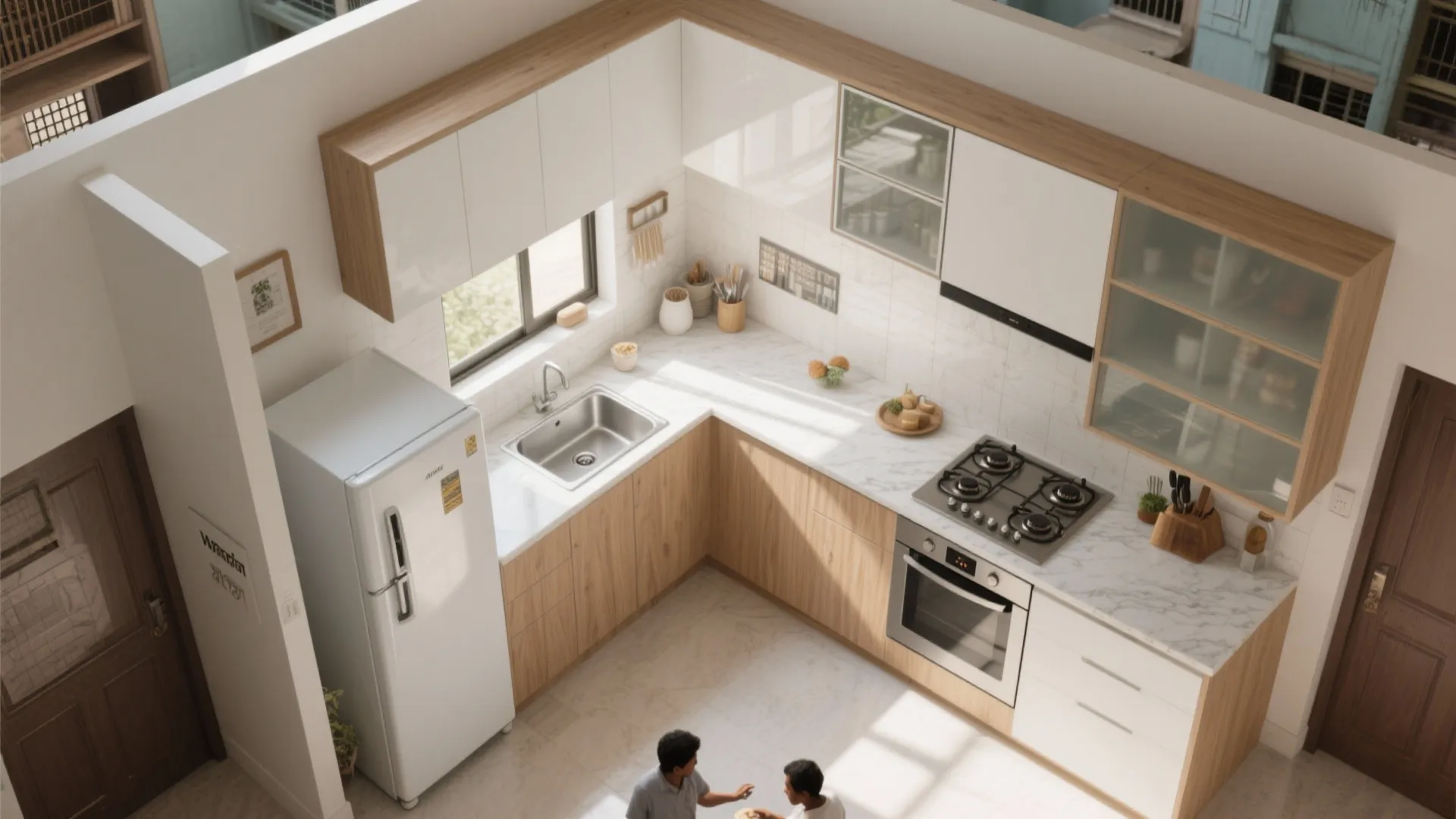 L-shaped small kitchen layout that works with Kolkata’s older plans