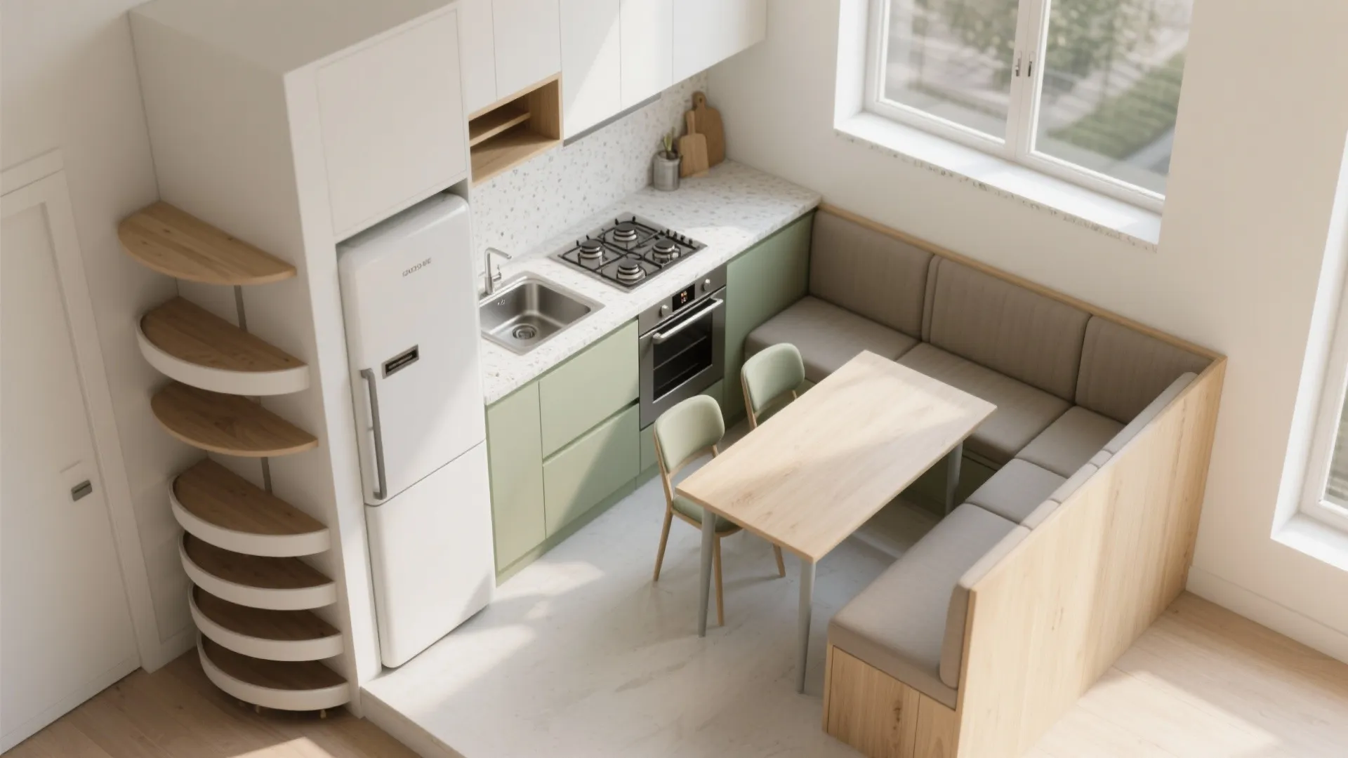 L-shaped kitchen and a snug dining nook