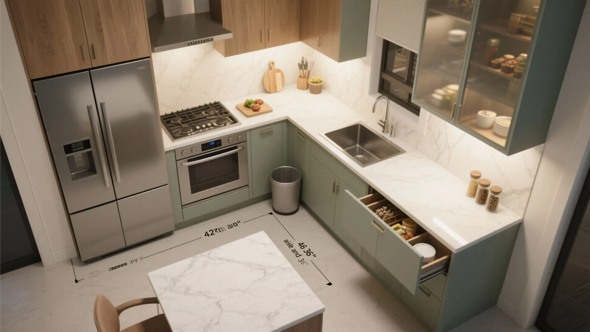 L-shaped kitchen layout in compact luxury homes