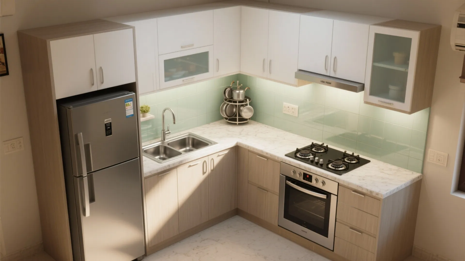 L-Shaped Kitchen with Balanced Workflow