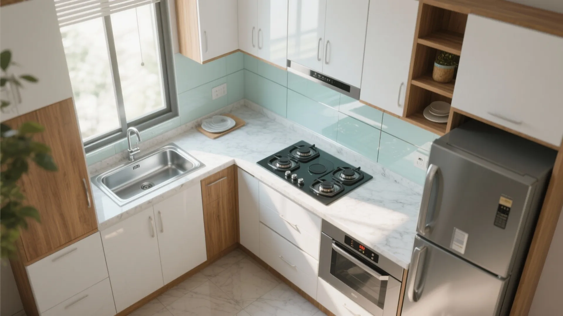 L-shaped small kitchen layout for better flow