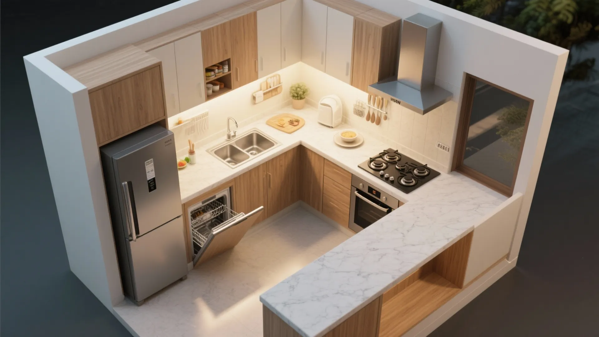 L-shaped kitchen layout optimization
