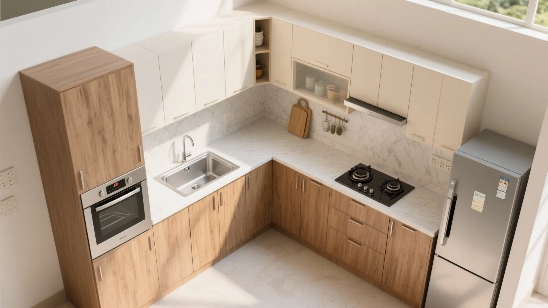 L-shaped kitchen that respects the work triangle