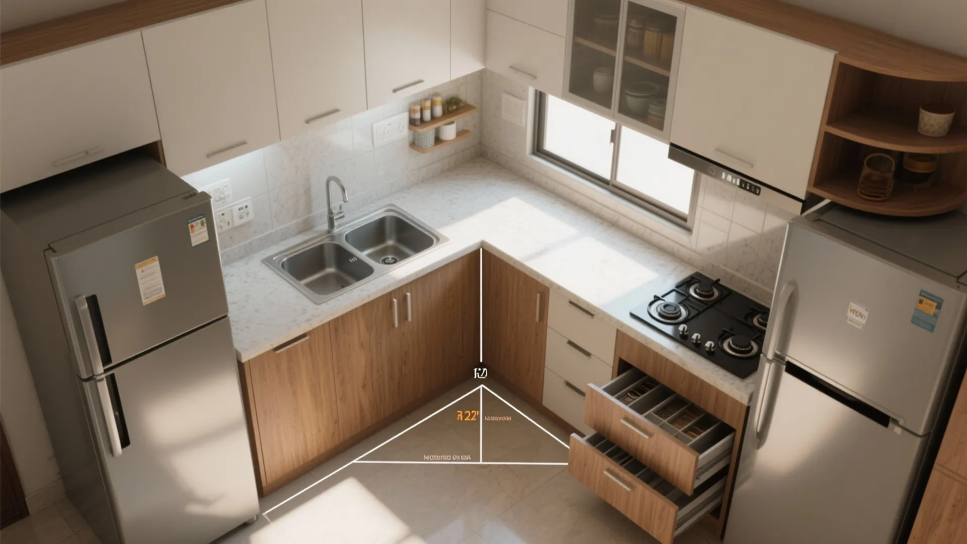 L-Shaped Kitchen Layout for Compact 2 BHKs