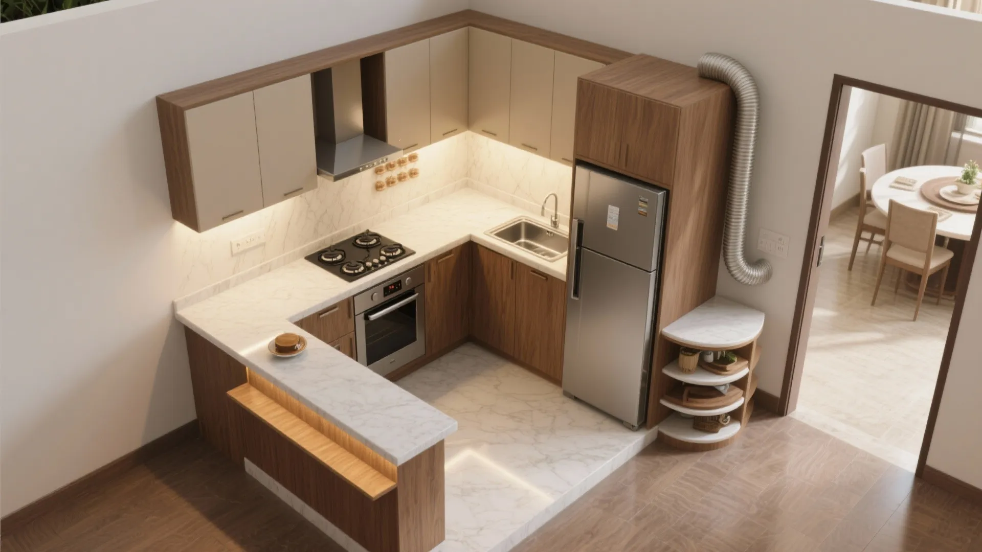 L-shaped small kitchen layout: easy movement, smarter corners