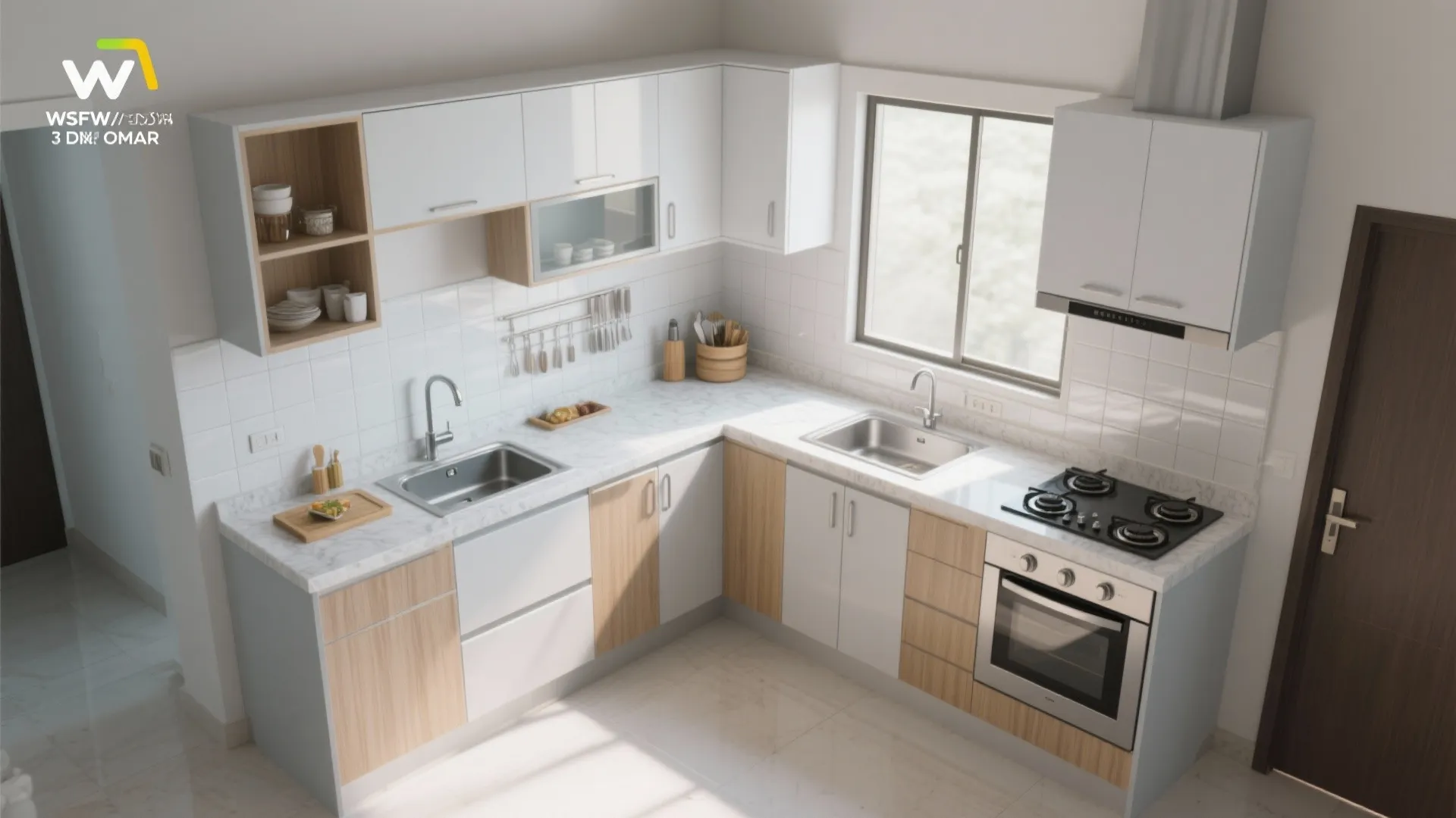L-Shaped Kitchen Layout for Compact 3 BHKs