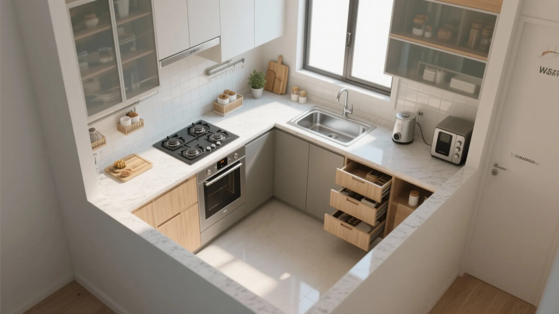 L-Shaped Compact Kitchen with a Calm Workflow