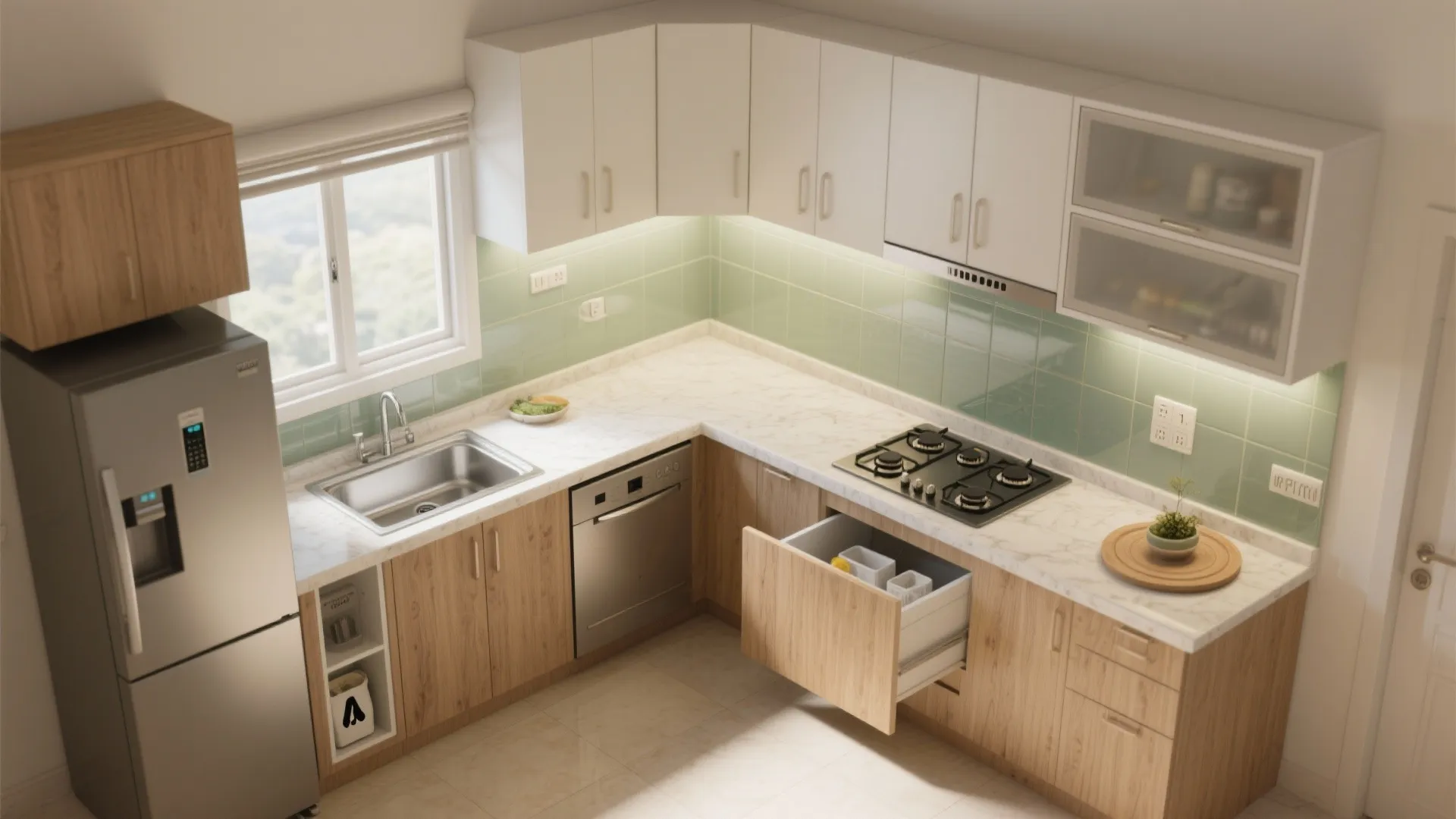 L-Shaped Kitchen Layout to Free Counter Space