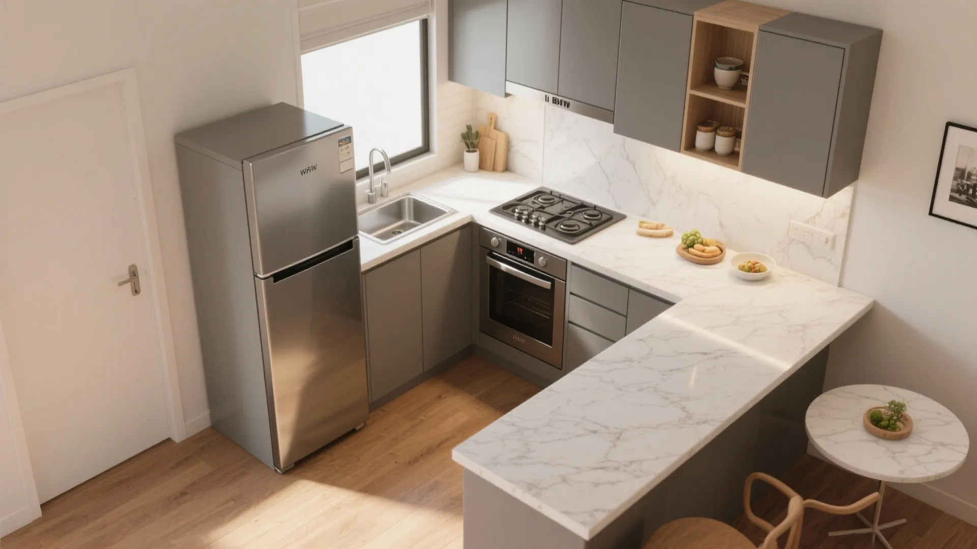 L-shaped small kitchen layout