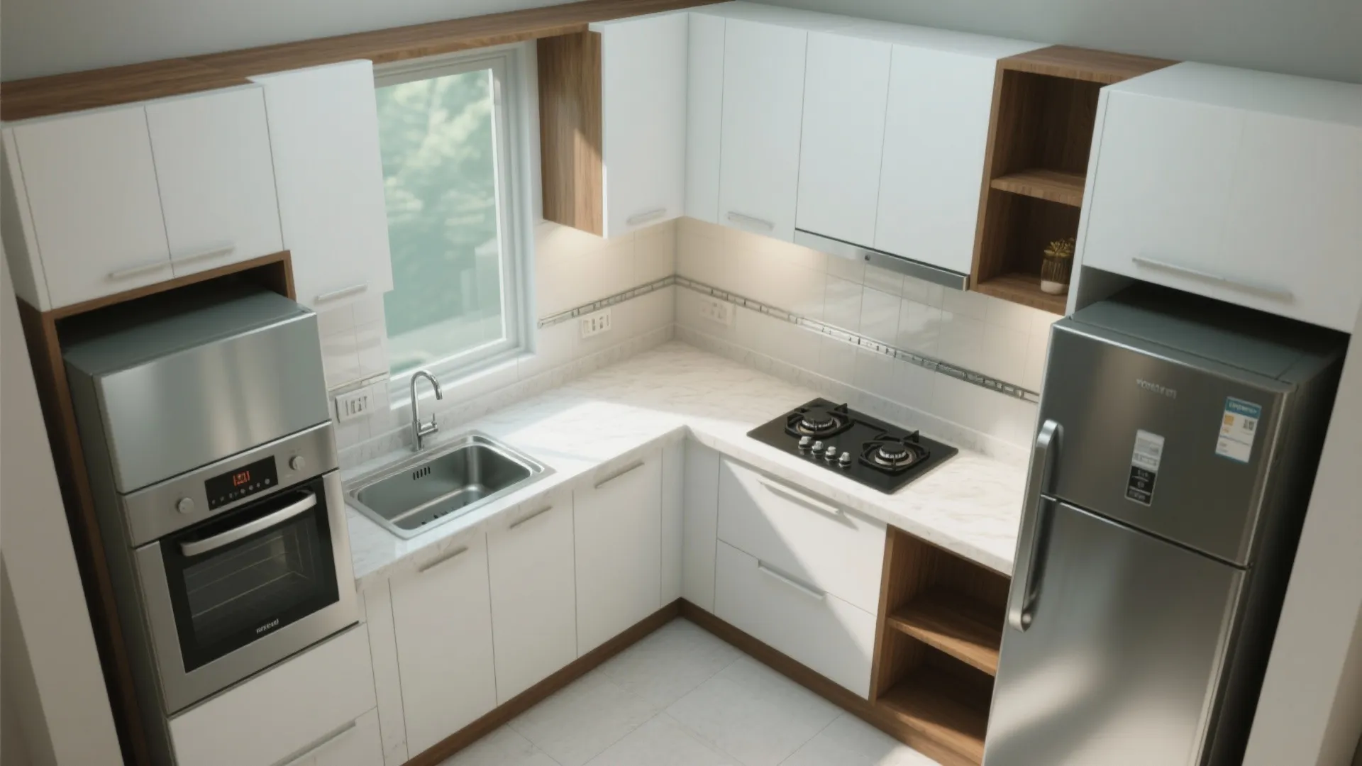 L-shaped small kitchen layout that works with real cooking