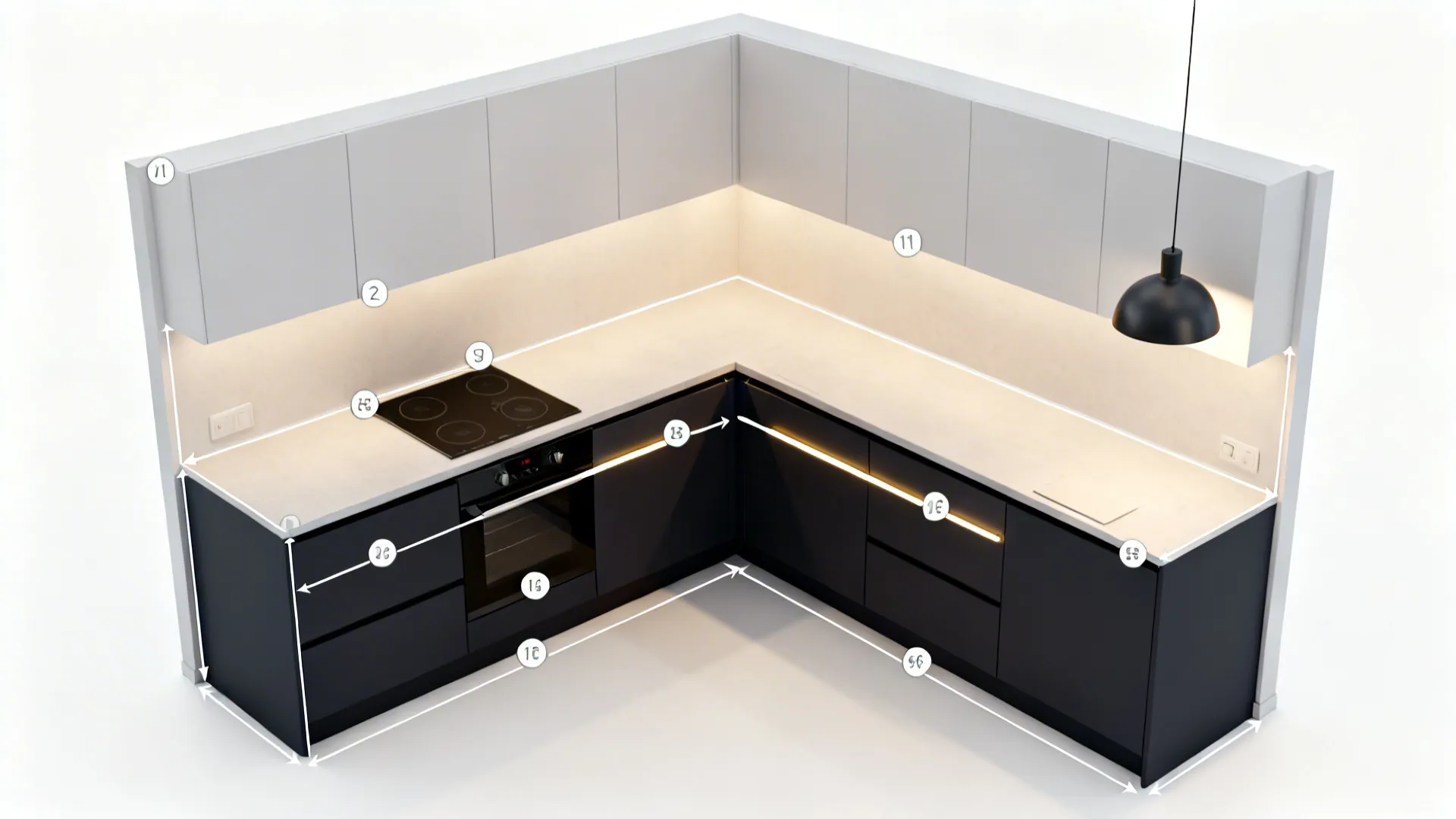 3) L-Shaped Layout with Layered Lighting