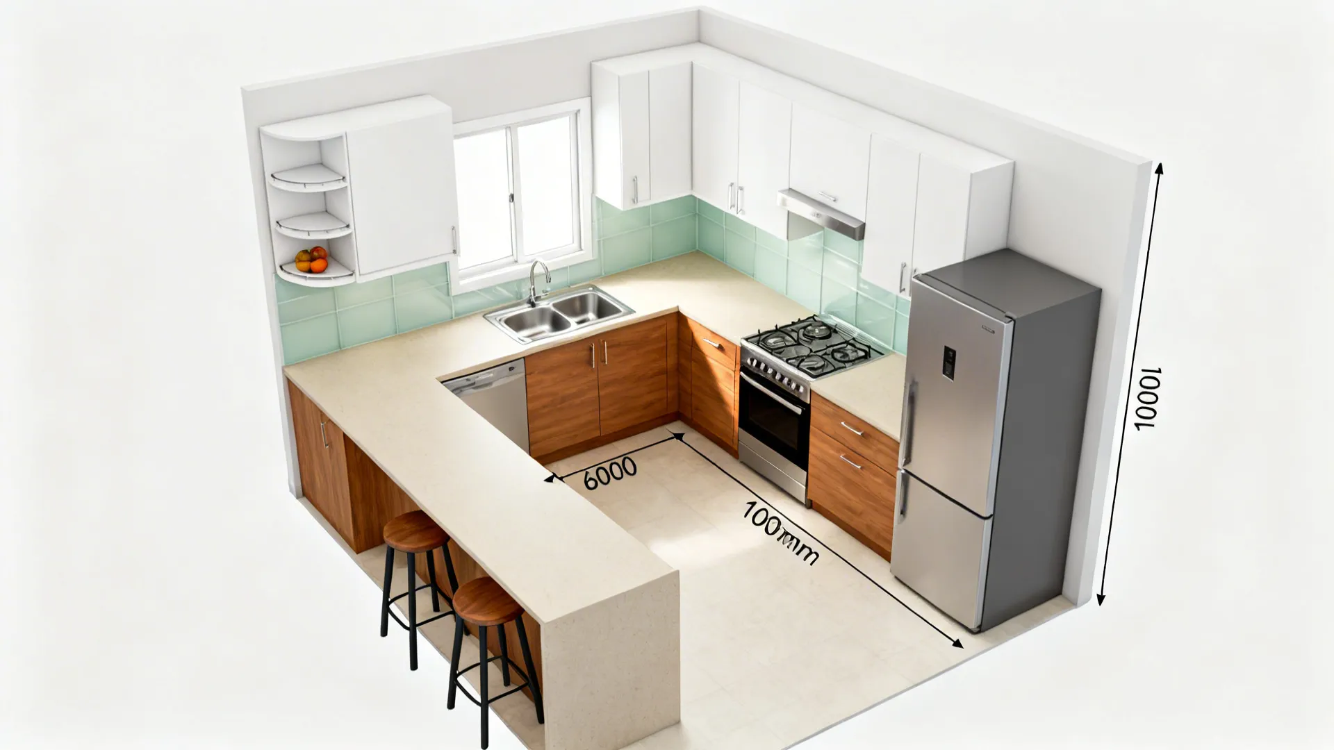 L-shaped flow with a compact work triangle