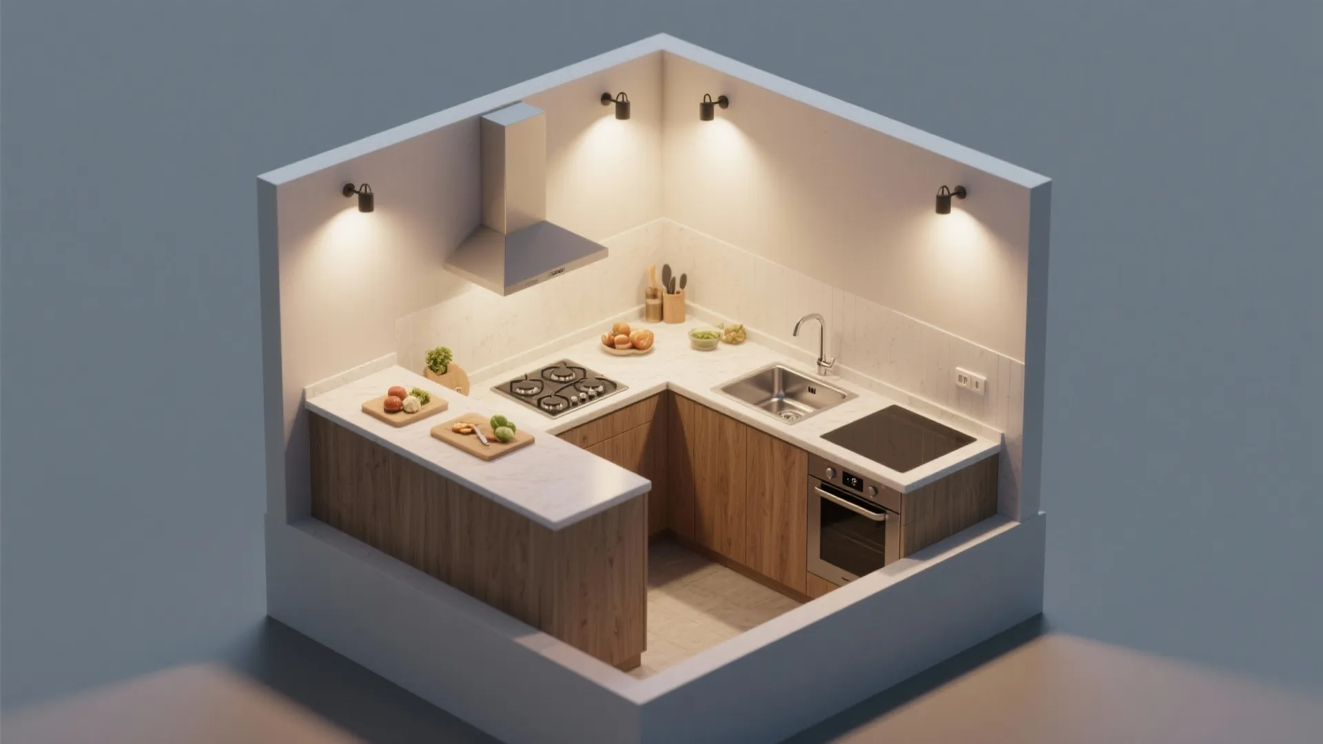 L-Shaped Workflow with Peripheral Lights