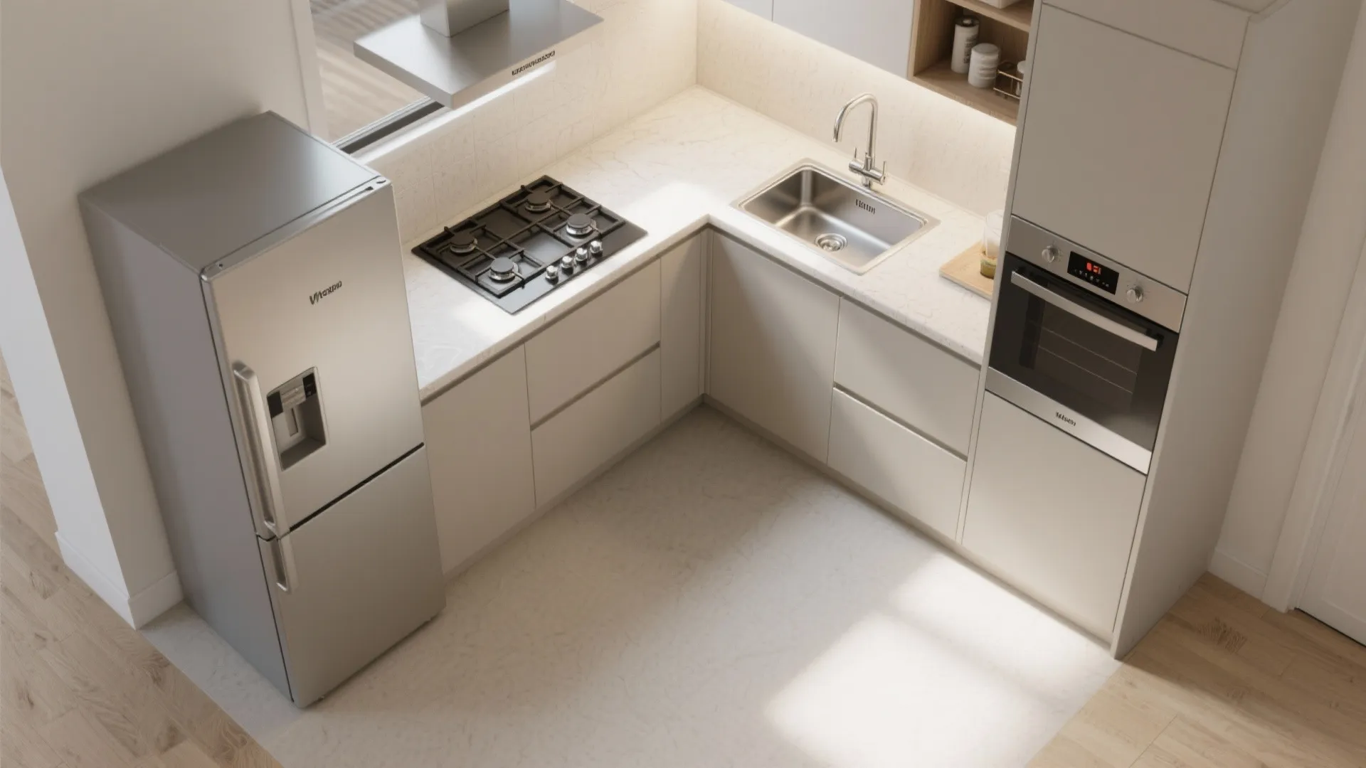 L-shaped layout to unlock counter space