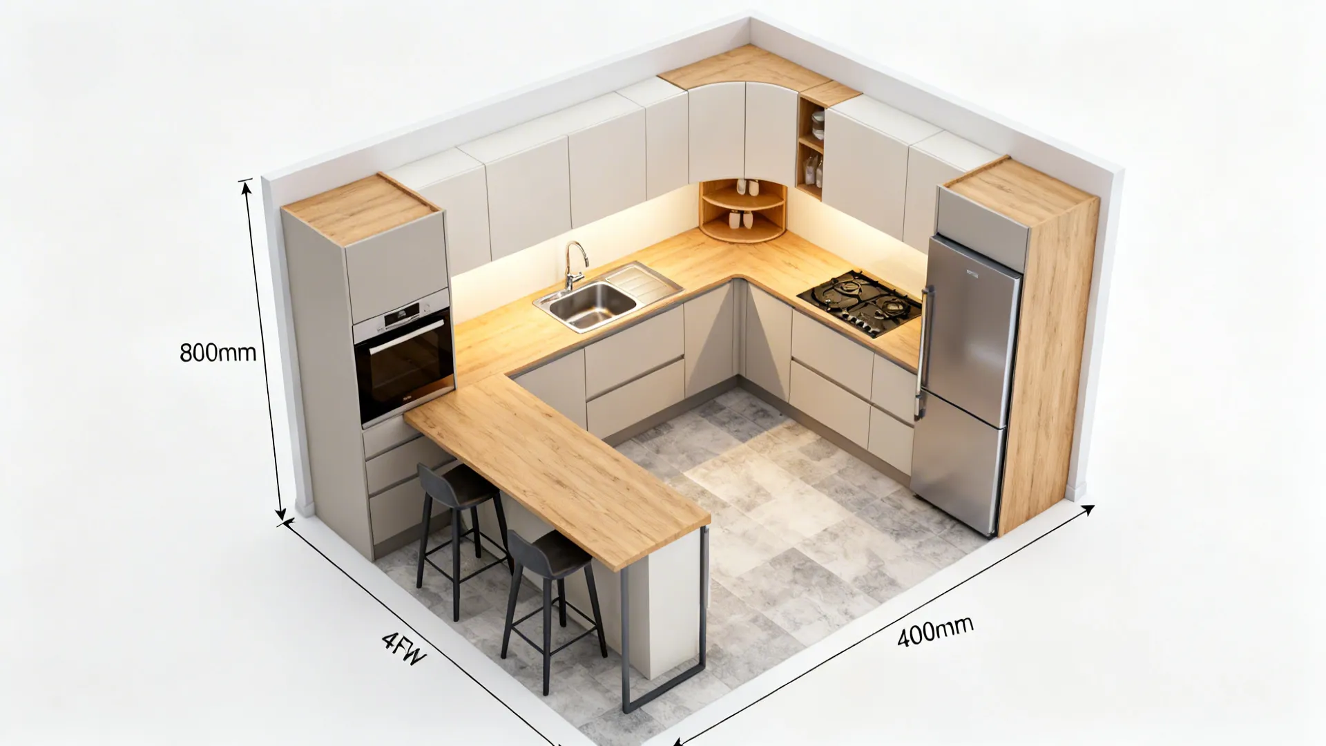 3) L-Shaped Modular Kitchen for Micro Homes